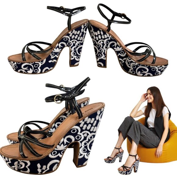 AUTHENTIC MIU MIU EMBROIDERED PLATFORM STRAPPY SANDALS US 9 1/2 EURO 40 - Picture 3 of 8